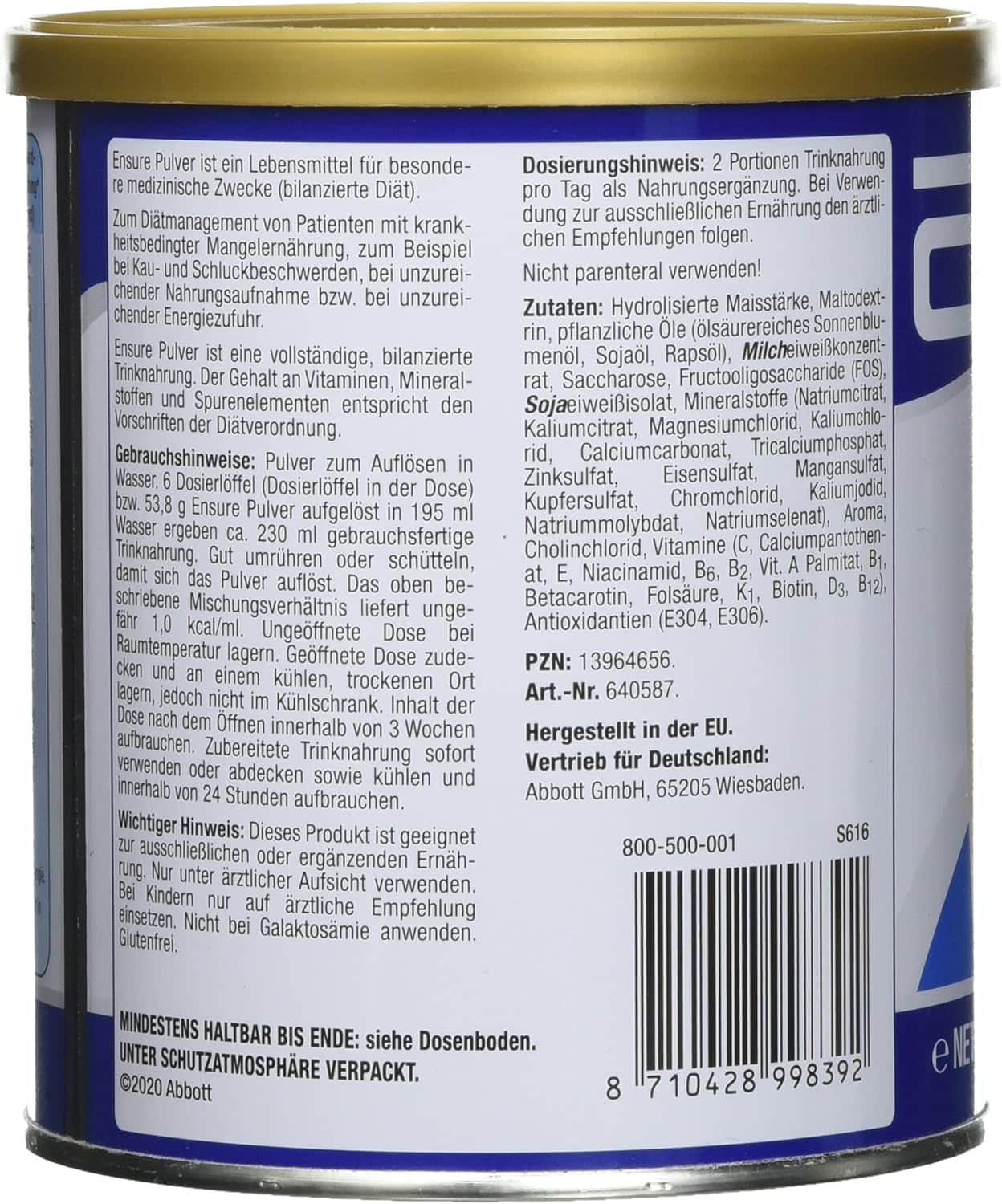 Verwendung und Inhaltsstoffe von ENSURE Vanillemilchpulver 400 g für ältere Menschen