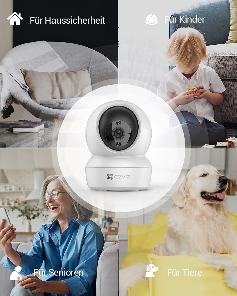 EZVIZ 1080P WLAN IP Kamera, schwenkbare Überwachungskamera Innen mit Zwei-Wege-Audio, Bewegungsverfolgung, IR Nachtsicht für Haustier, Hunde, Babyphone kompatibel mit Alexa, C6N